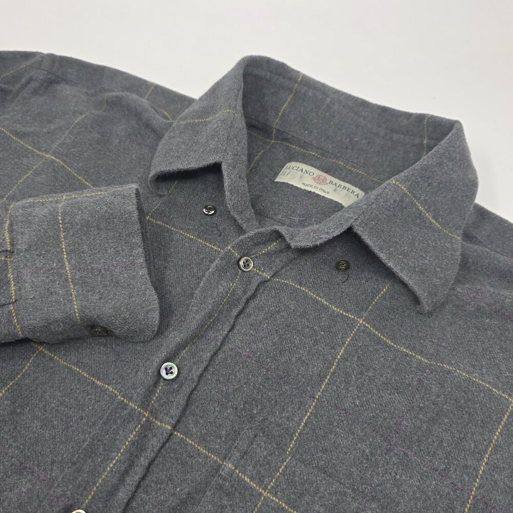 Luciano Barbera Button Up Shirt Flannel Gray Italy Men's Size 2XL